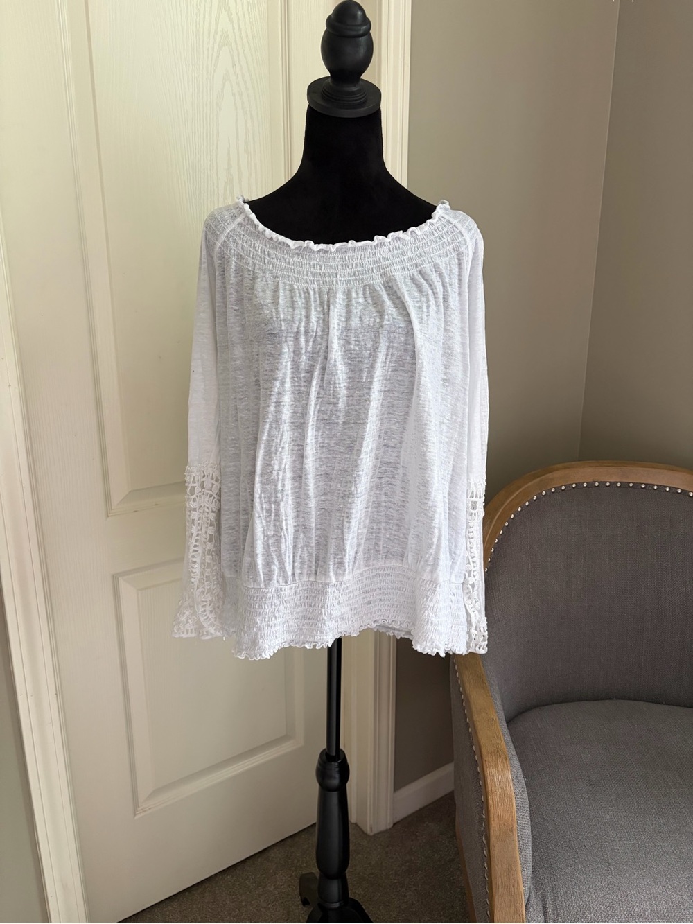 INC International Concepts White Smocked Off-Shoulder Blouse